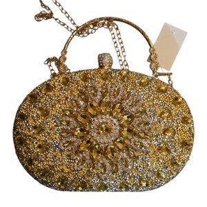 NEW Gold and Silver Embellished Evening Bag Clutch Crossbody